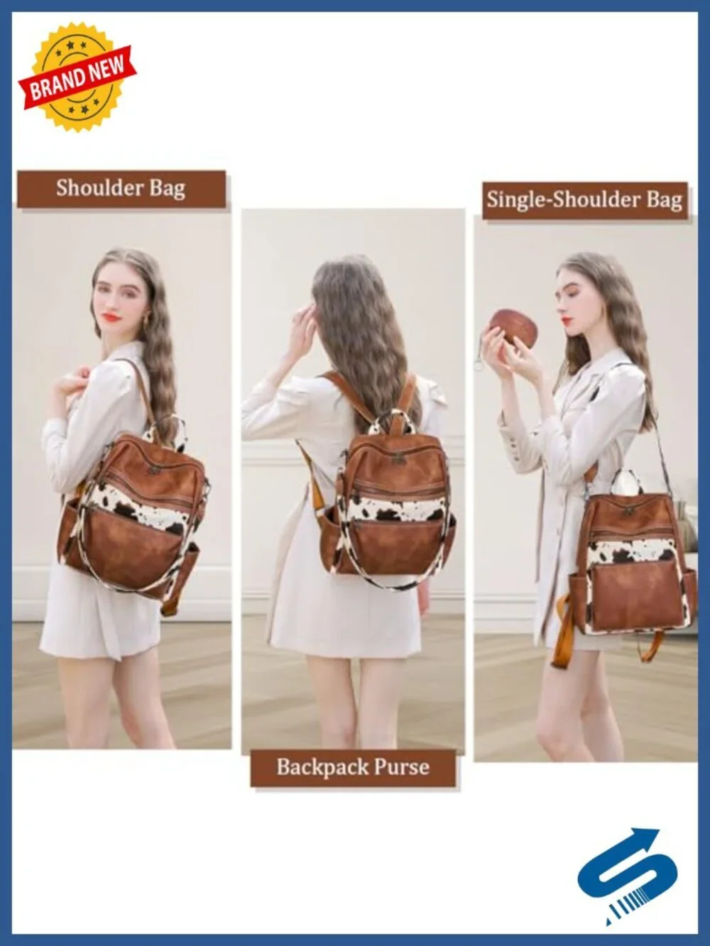 Faux Leather Fashion Backpack Purse for Women Travel Work Daypack Convertible